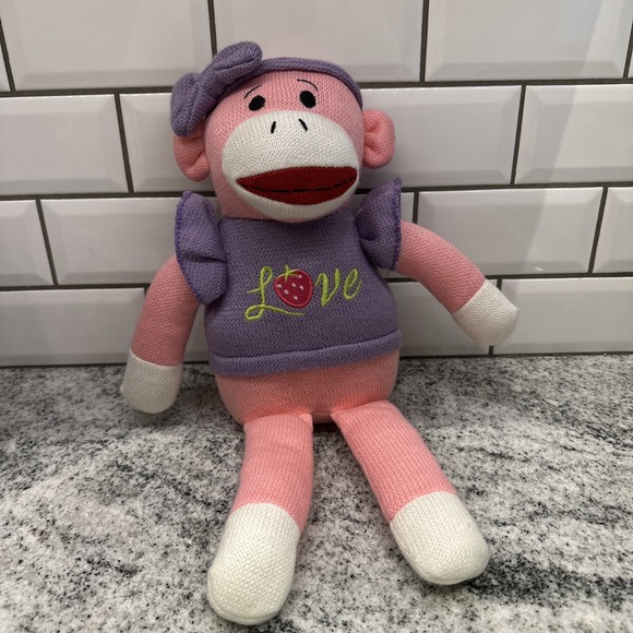 Sock Monkey Plush Love Strawberry Dan Dee collector choice Pink 17 Inch Toy New - Picture 1 of 8